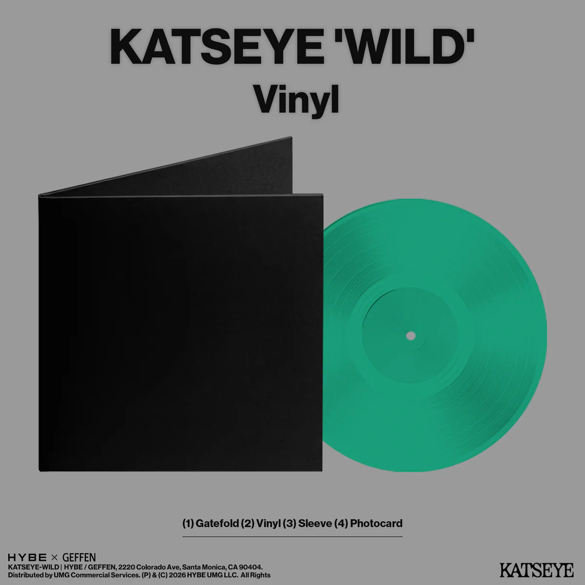 Vinilo firmado de KATSEYE – WILD de Oh My Cd! en color Jade precioso, con diseño artístico y firma del artista.