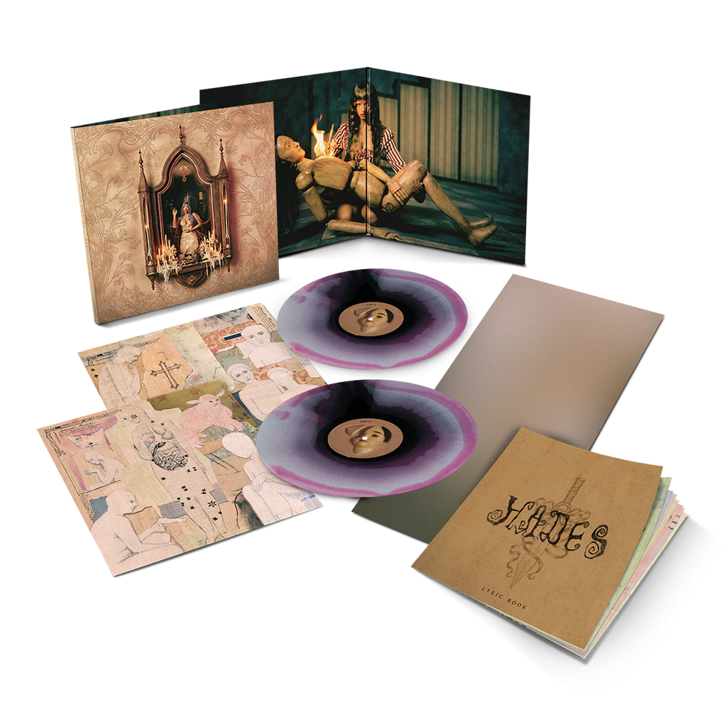 Vinilo de Melanie Martinez HADES en color rosado con diseño de rosario y arte de álbum en portada, de la marca Oh My Cd!