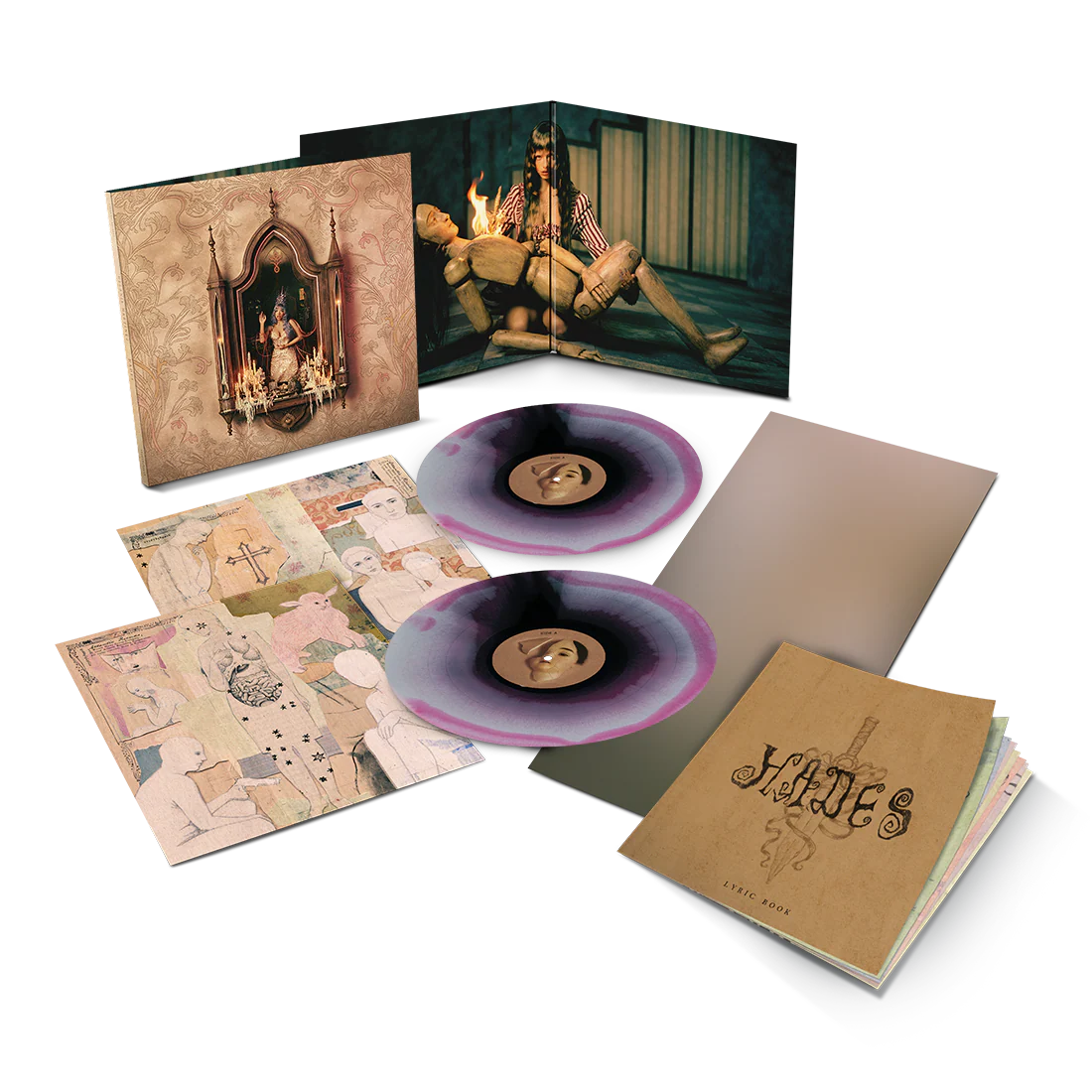 Vinilo de Melanie Martinez HADES en color rosado con diseño de rosario y arte de álbum en portada, de la marca Oh My Cd!