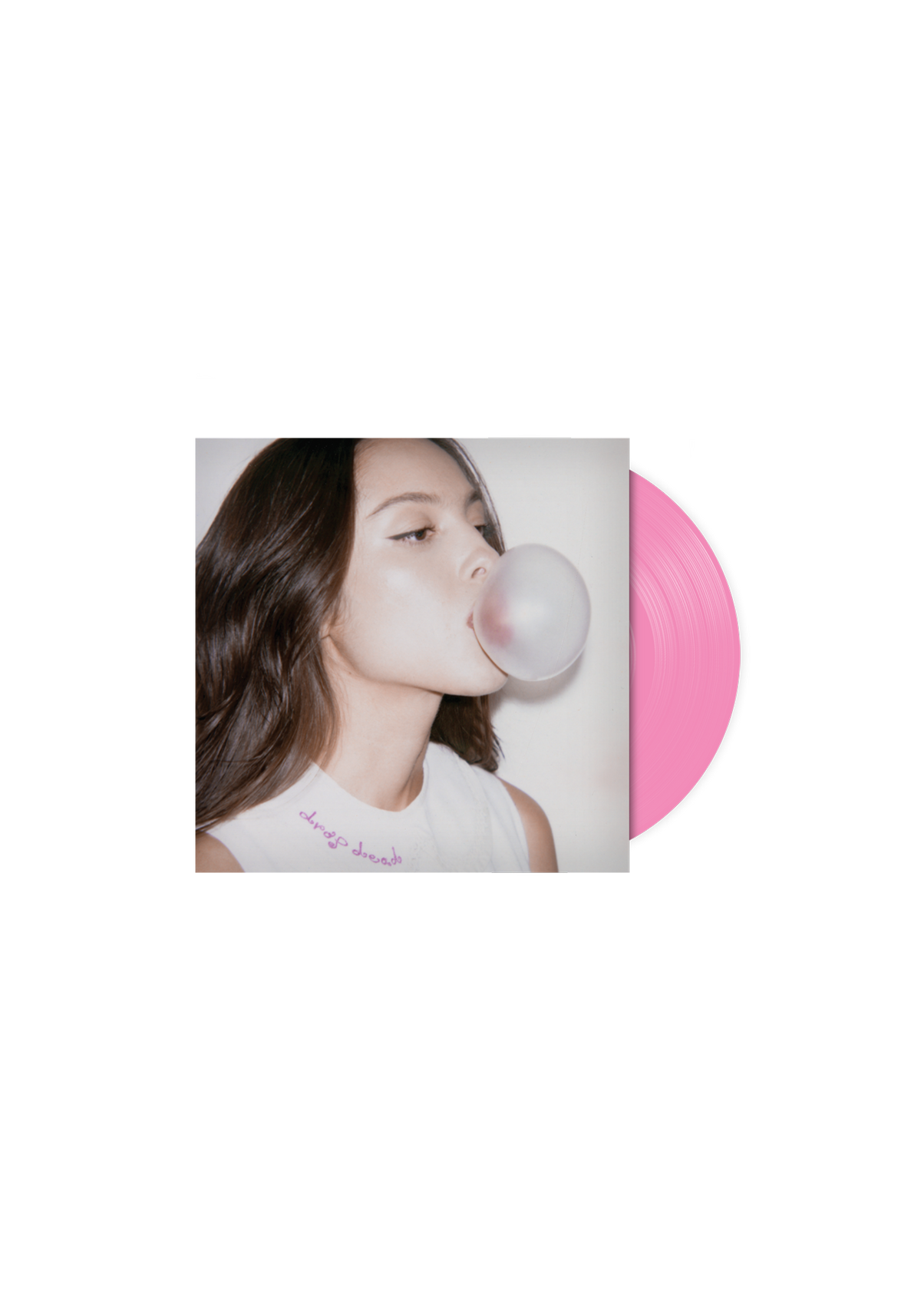 Vinilo 7” de Olivia Rodrigo, Drop Dead, con funda de cartón, en color chewing gum, de la marca Oh My Cd!