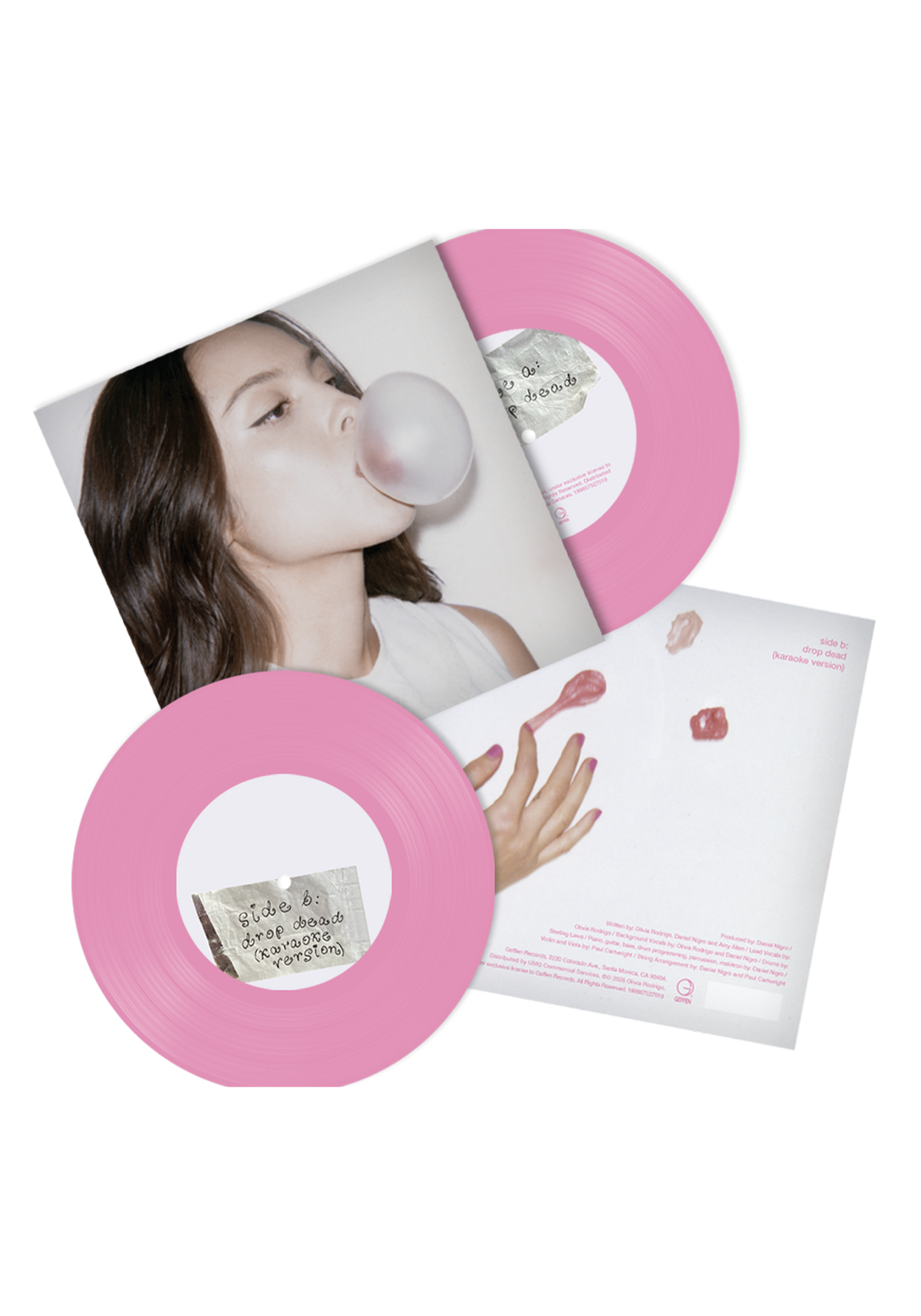 Vinilo 7” de Olivia Rodrigo, Drop Dead, en la portada con diseño de chicle, de la colección Oh My Cd!
