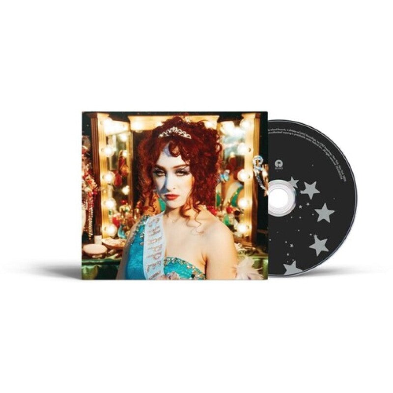 Portada del CD "The Rise and Fall of a Midwest Princess" de Chappell Roan, con arte gráfico colorido y estilo artístico vibrante.