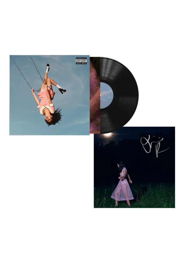 Vinilo exclusivo de Olivia Rodrigo "You Seem Pretty Sad for a Girl So in Love" con tarjeta firmada, vista del álbum y arte.