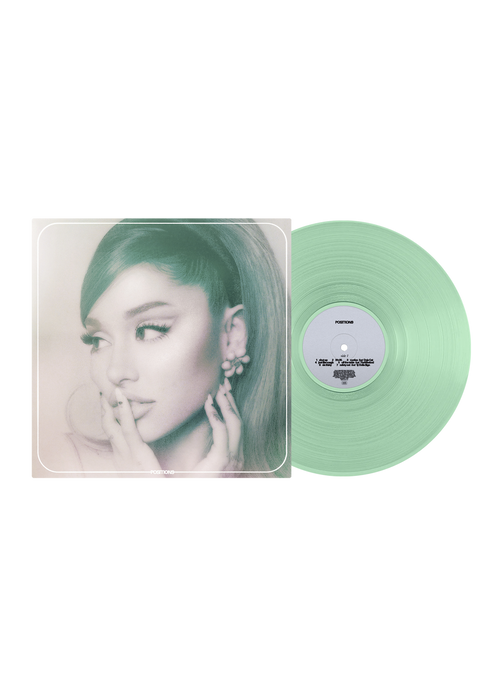 Imagen del vinilo transparente de Ariana Grande – Positions de la marca Oh My Cd!, mostrando la portada del álbum en una vista frontal.