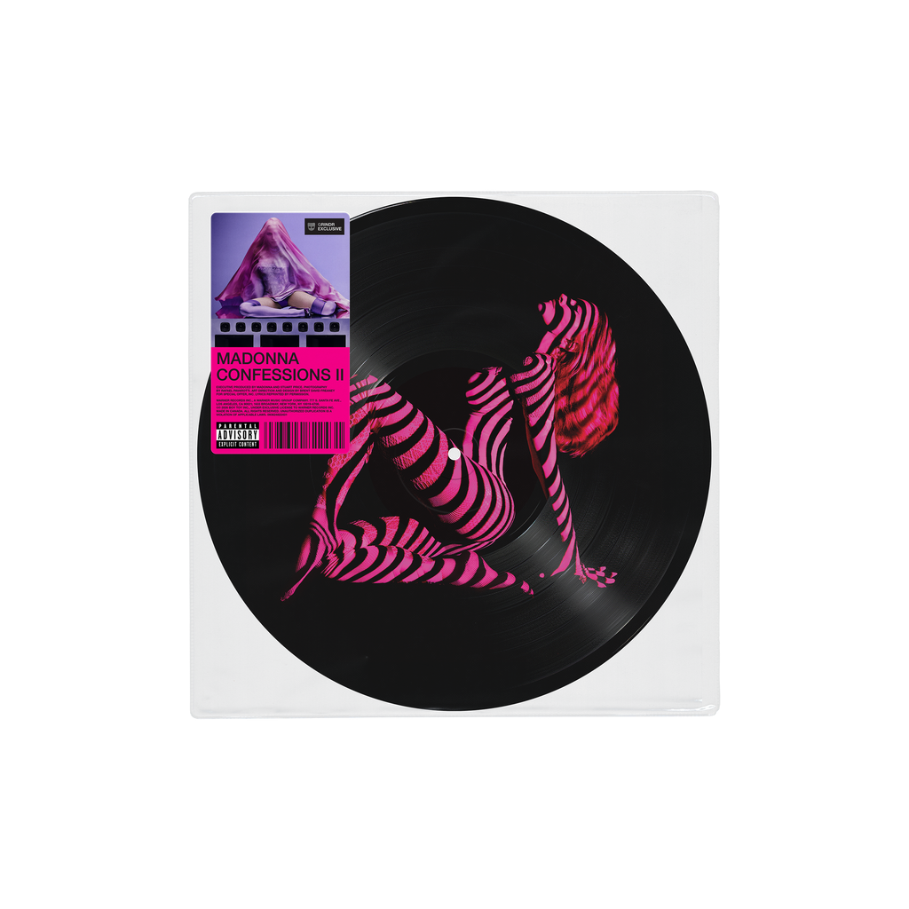 Disco de vinilo de edición exclusiva de Grindr de Madonna Confessions II, imagen de disco de Picture Disc con arte en la etiqueta.