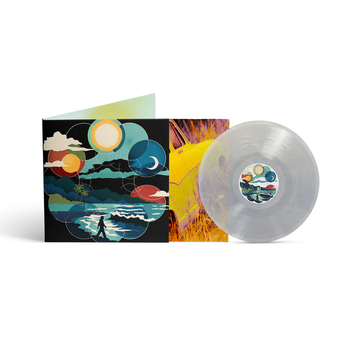 Vinilo de Louis Tomlinson, How Did I Get Here? en color mármol blanco y transparente, con portada alternativa y diseño exclusivo.