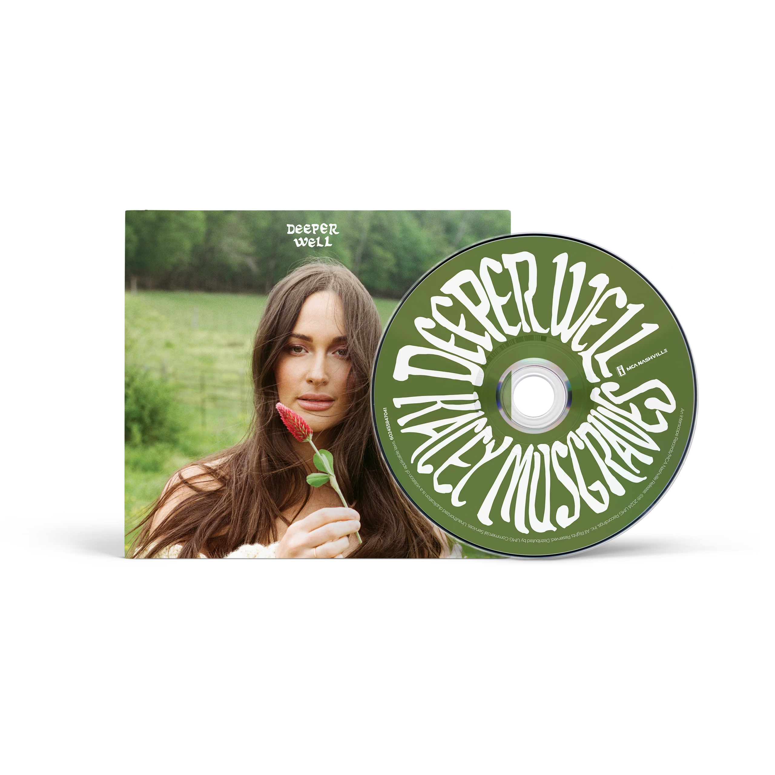 Imagen del digipak del CD "Deeper Well" de Kacey Musgraves, con diseño transparente y arte en la portada.