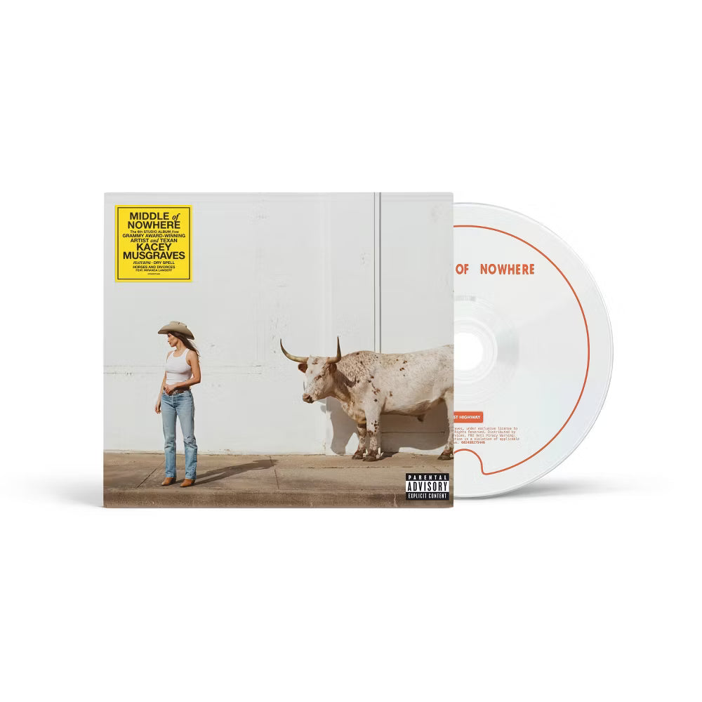 Portada del CD "Middle of Nowhere" de Kacey Musgraves, en embalaje con arte de álbum y título visible.