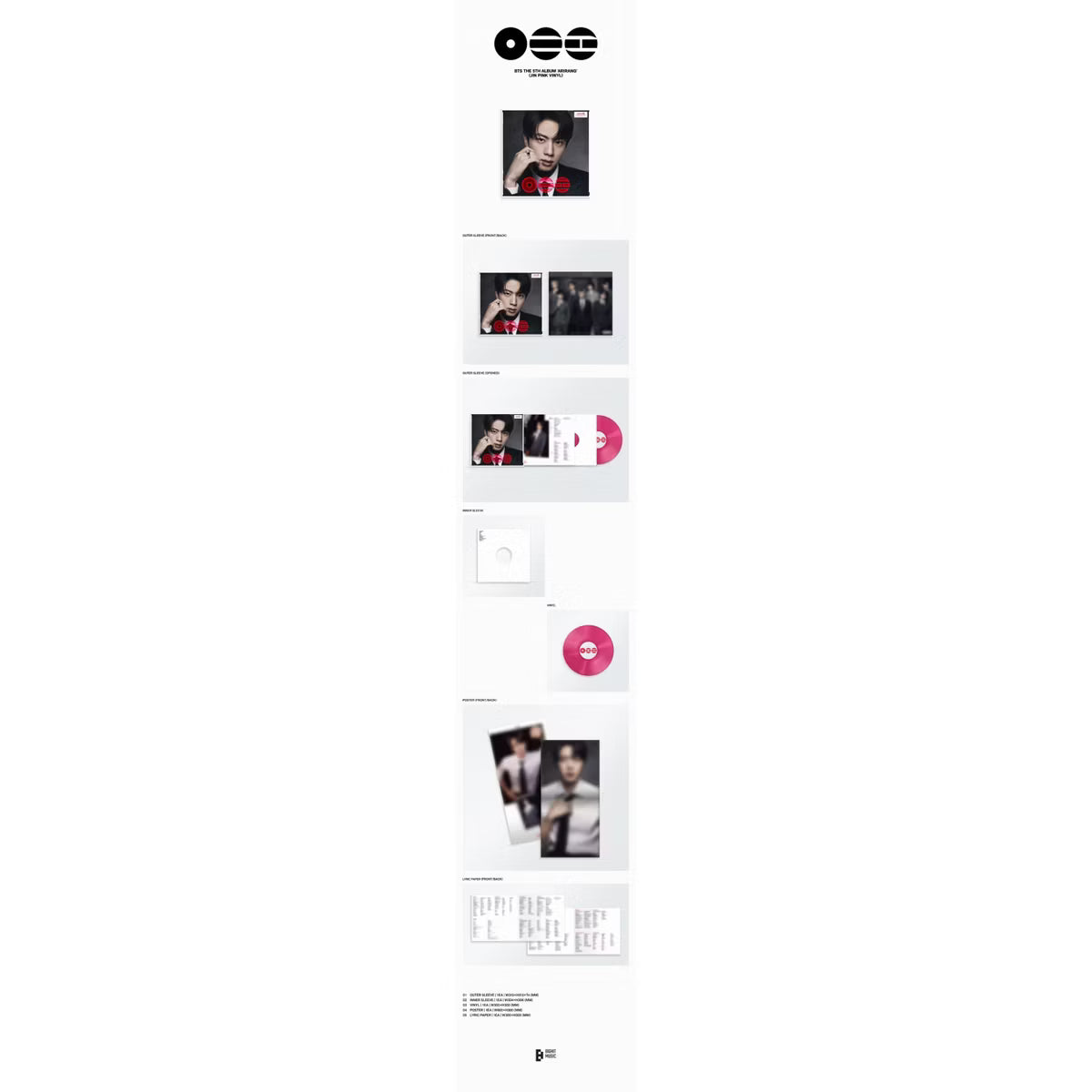 Vinilo rosa de Jin del álbum ARIRANG de BTS, edición exclusiva de Target, en portada con arte del grupo BTS.