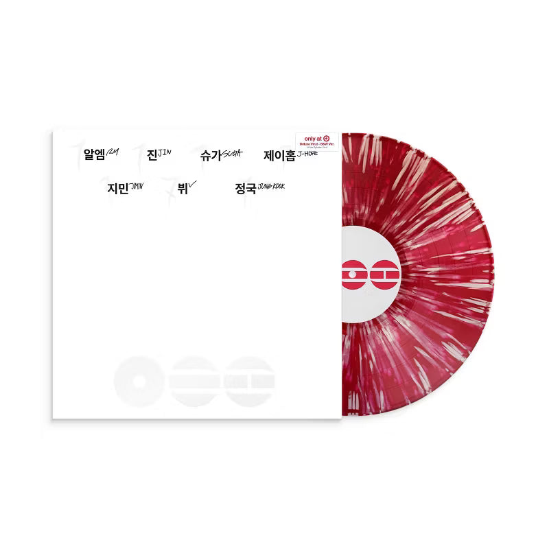 Vinilo en blanco y negro del álbum Arirang de BTS, edición exclusiva de Target, con portada del grupo surcoreano.