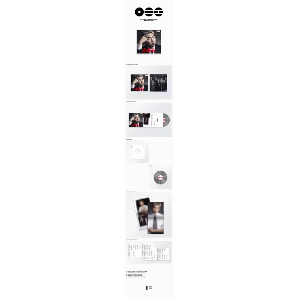 Vinilo de edición exclusiva de BTS ARIRANG en plata de RM, fabricado por Oh My Cd! en una imagen clara del producto.