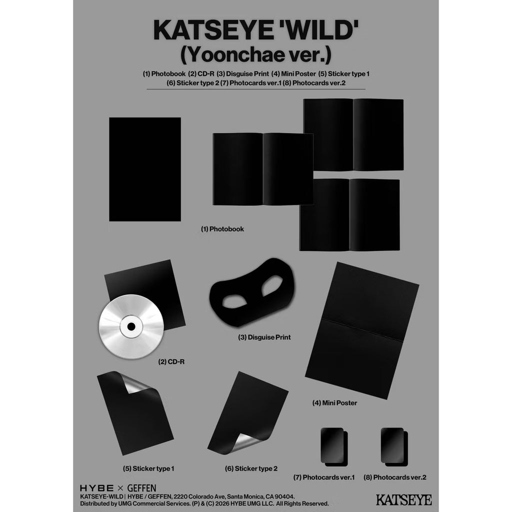 Portada del CD KATSEYE – WILD de Oh My Cd!, edición exclusiva con la versión Wild Heart en una imagen de arte con fondo oscuro.