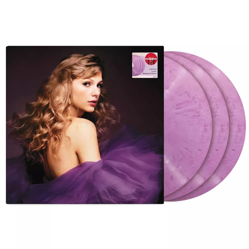 Vinilo de la edición exclusiva de Taylor Swift - Speak Now (Taylor’s Version) en caja con 3 LPs, con portada y discos visibles.