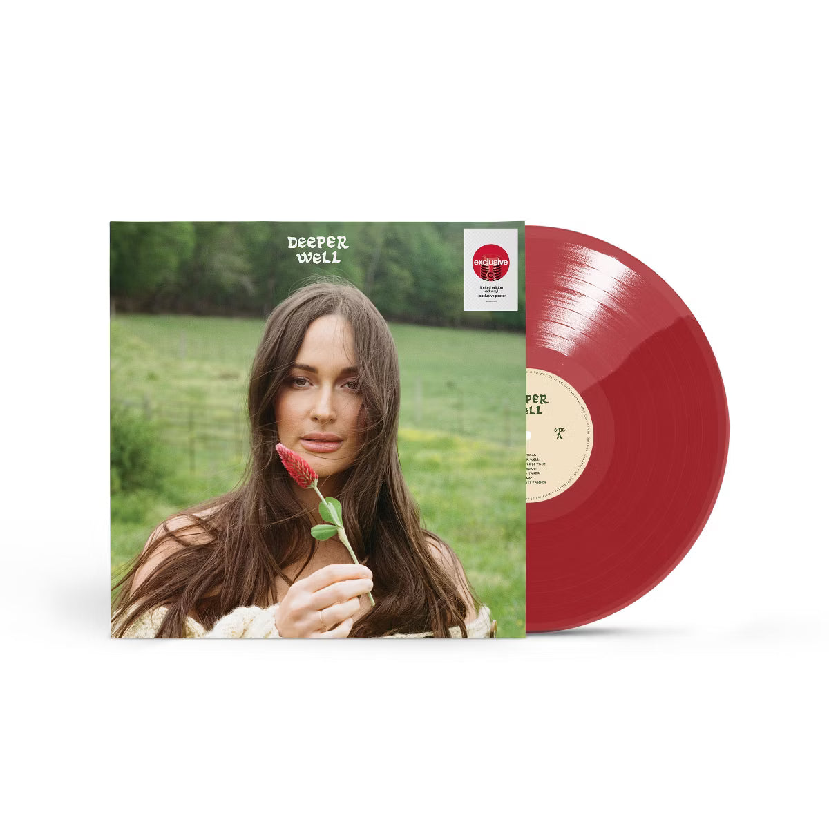 Vinilo de la edición Crimson Clover de Kacey Musgraves – Deeper Well, con portada artística y detalles del álbum en la imagen.