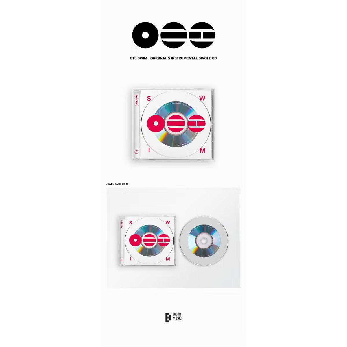 Portada del CD de BTS - SWIM, incluye versión original e instrumental, con arte del álbum en colores vibrantes y diseño moderno