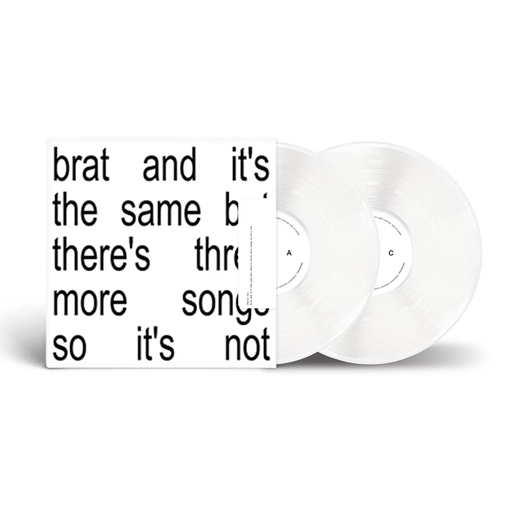 Vinilo blanco de Charli XCX "Brat" con portada y etiquetas visibles, parte del álbum con canciones adicionales, de la marca Oh My CD.