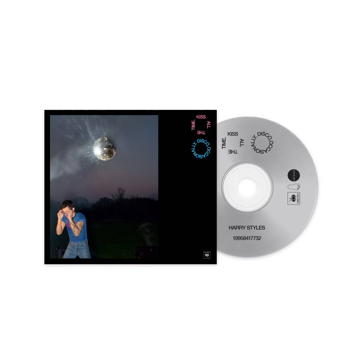 Portada del CD "Kiss All The Time. Disco, Occasionally." de Harry Styles, con diseño artístico y título en la portada.