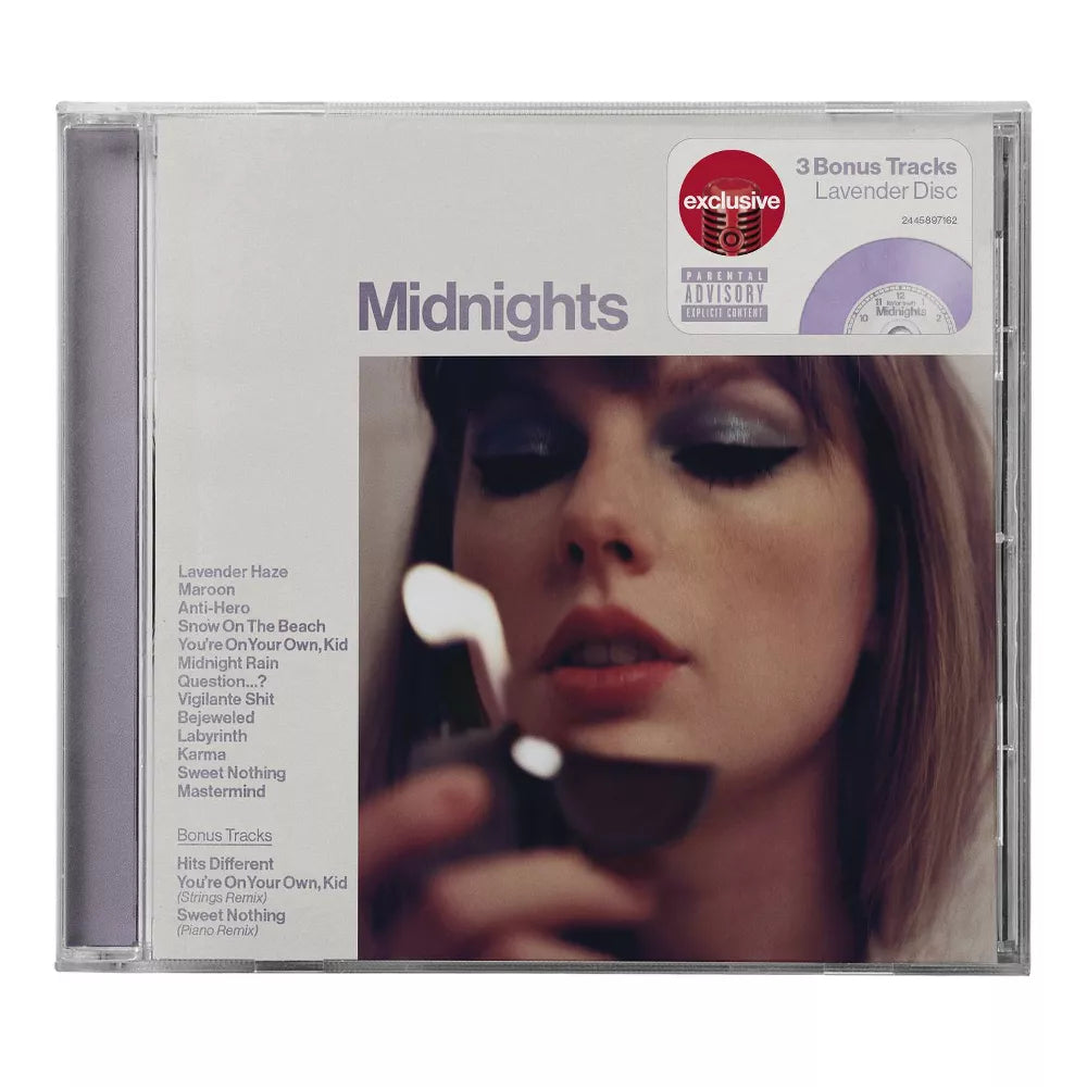 CD de la edición Lavender de Taylor Swift - Midnights, en portada con diseño en tonos lilas, de la marca Oh My Cd!