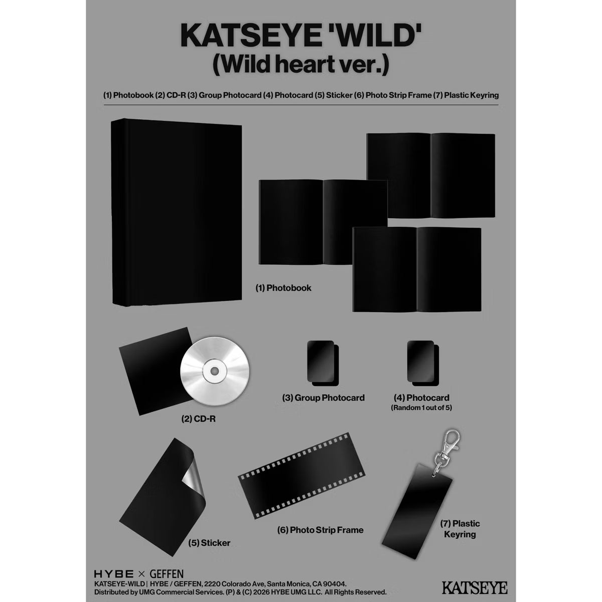 Portada del CD KATSEYE – WILD de Oh My Cd!, con ilustraciones y texto del álbum Wild Heart Ver.