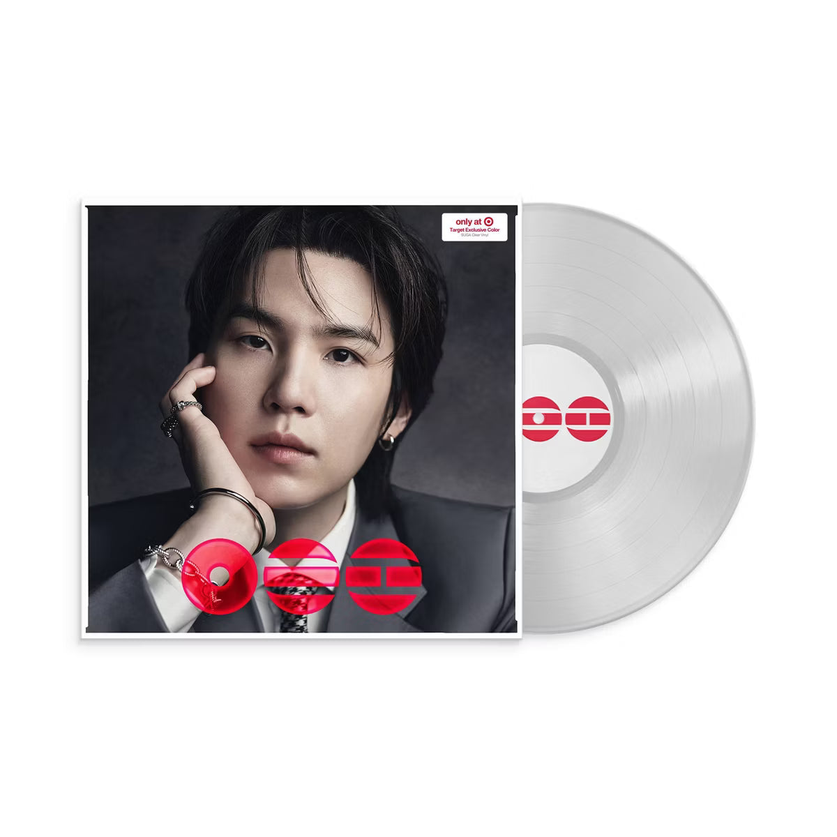 Vinilo transparente exclusivo de BTS ARIRANG con la imagen de SUGA, de la colección Oh My Cd!