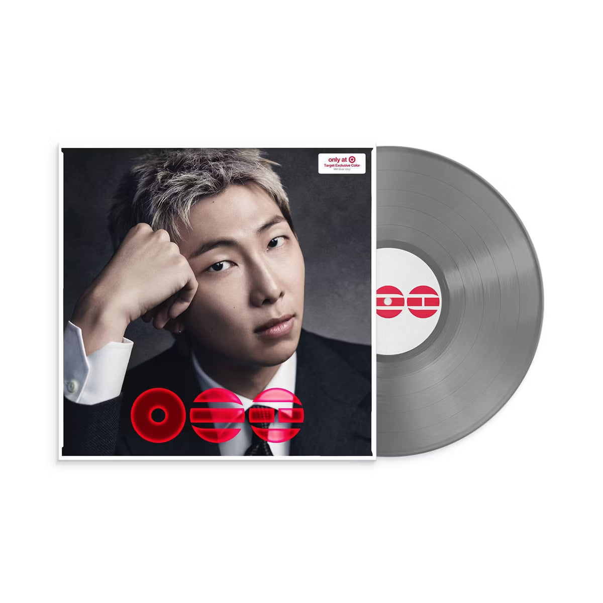 Vinilo de colección de BTS Arirang de RM, edición exclusiva de Target, en color plateado, con arte y detalles visibles.
