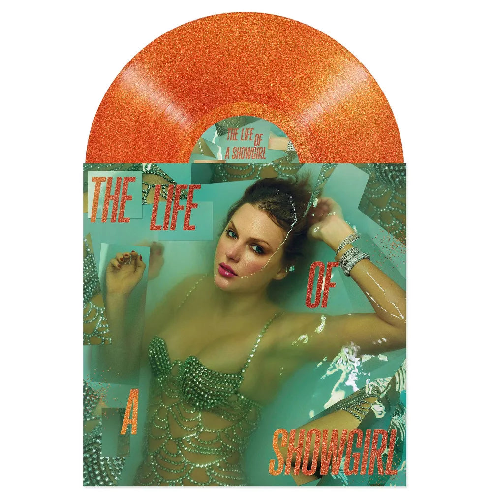 Perfume Taylor Swift The Life of a Showgirl Sweat and Vanilla en envase de vinilo con brillo naranja, de la marca Oh My Cd!