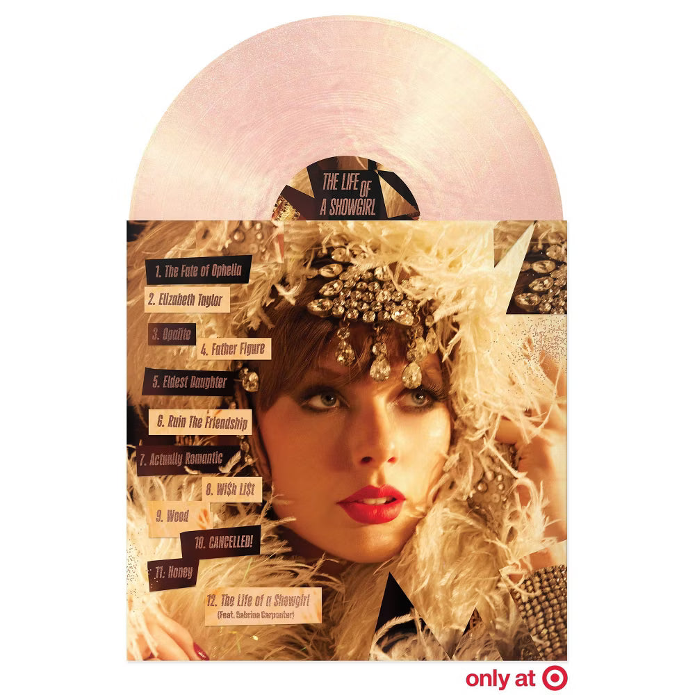 Imagen de la edición exclusiva de Oh My Cd! del álbum "The Life of a Showgirl" de Taylor Swift, con portada que muestra a la artista en escenario.