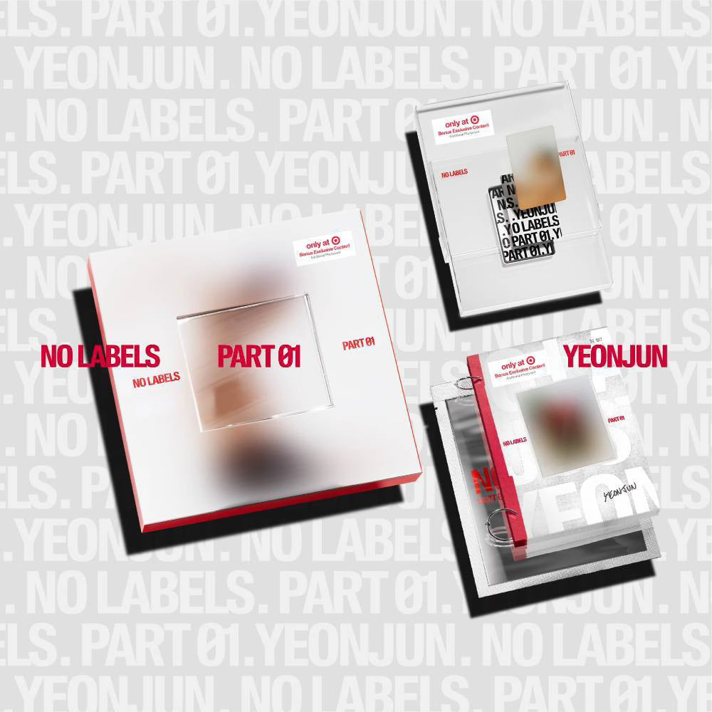 Portada del CD "NO LABELS: PART 01" de YEONJUN de Tomorrow X Together, edición exclusiva Target, con artista en la portada.