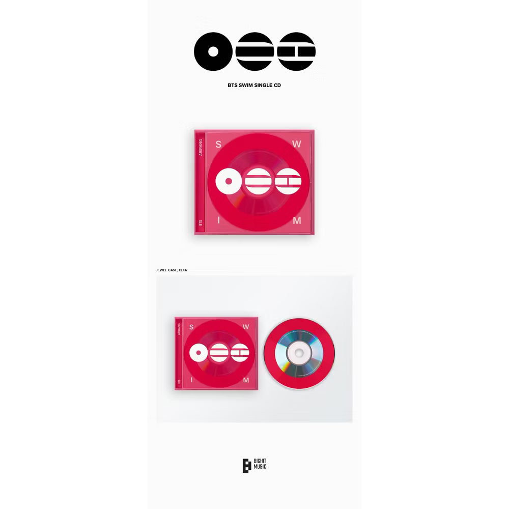 Portada del CD de BTS – SWIM, álbum en formato CD único, con diseño artístico y detalles visuales destacados.