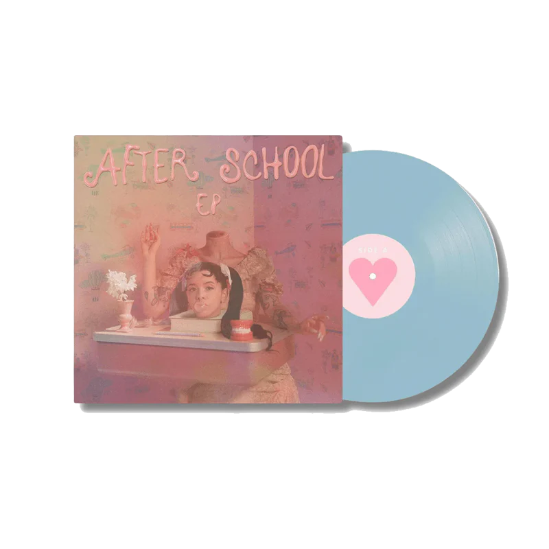 Vinilo usado de la EP "After School" de Melanie Martinez, presentado por la marca Oh My Cd!, con portada colorida y arte de Melanie.