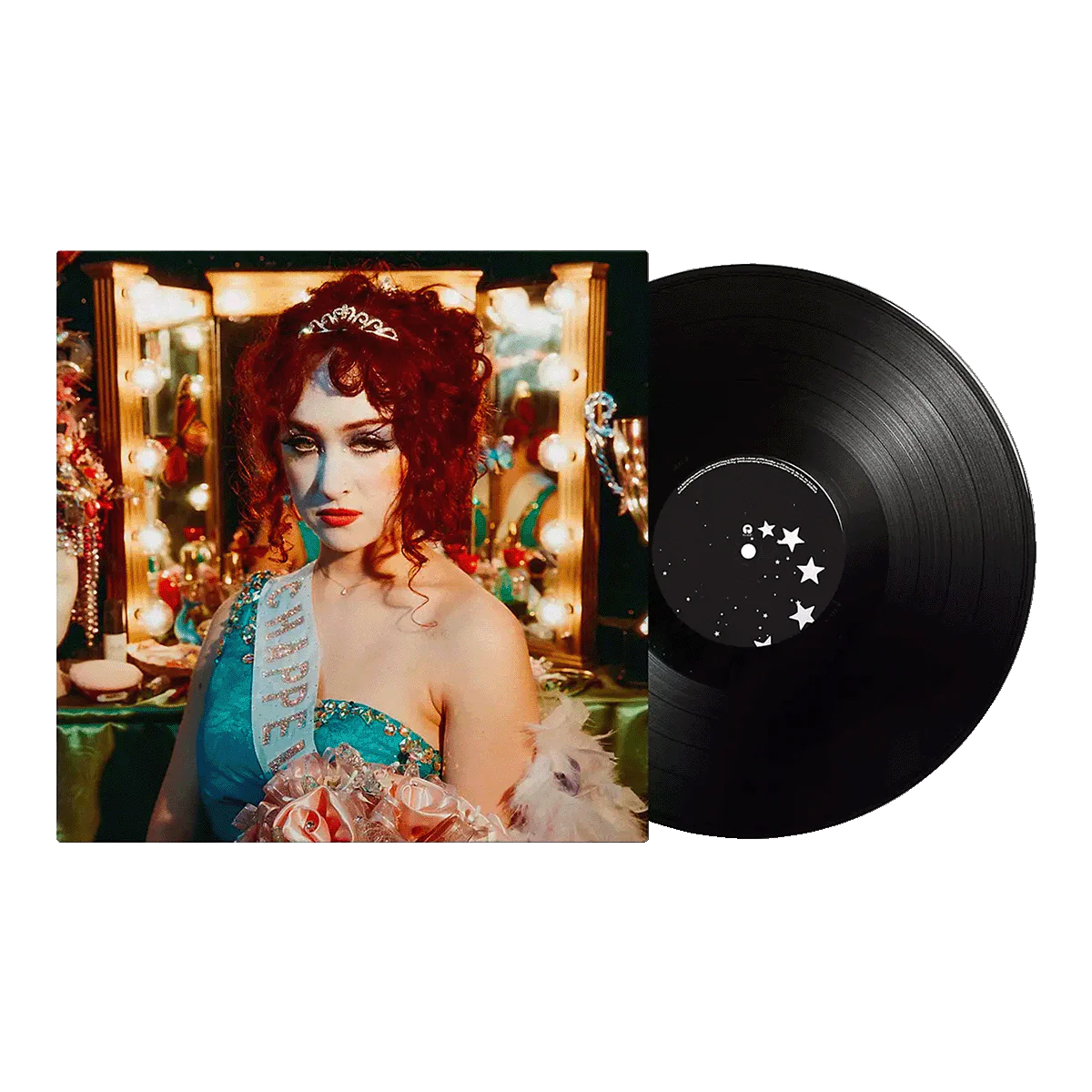 Vinilo doble de Chappell Roan, The Rise and Fall of a Midwest Princess, con portada de arte colorido y detalles del álbum.