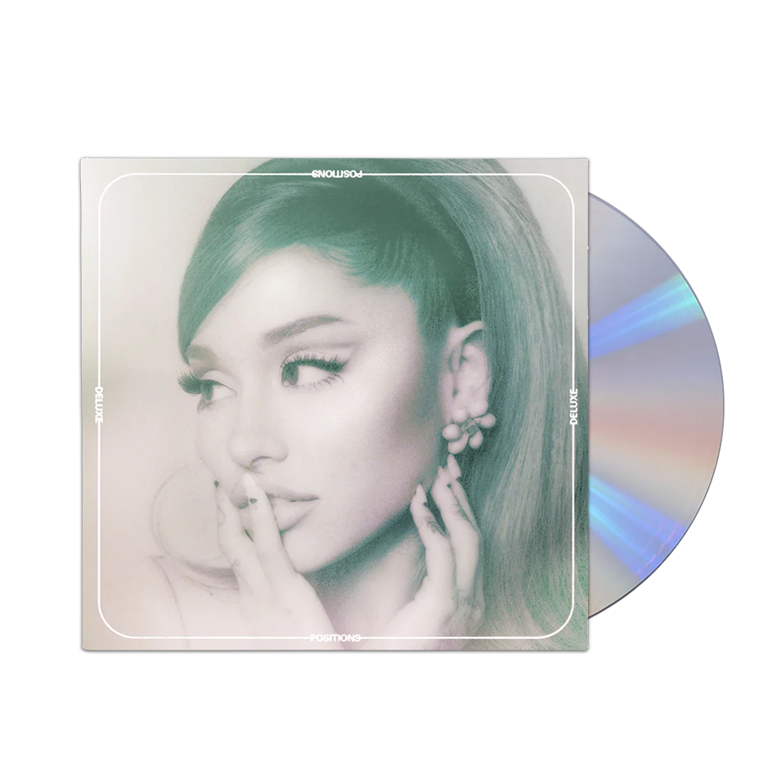 Portada del CD de Ariana Grande "Positions" en versión deluxe, con arte de la artista en la portada del álbum.