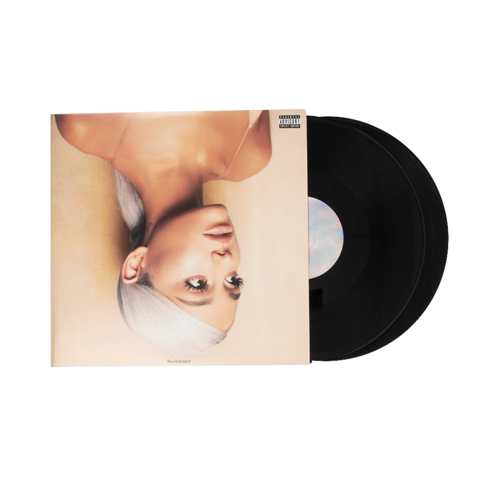 Disco de vinilo doble de Ariana Grande Sweetener, producido por Oh My Cd!, con portada colorida y arte del álbum en la portada