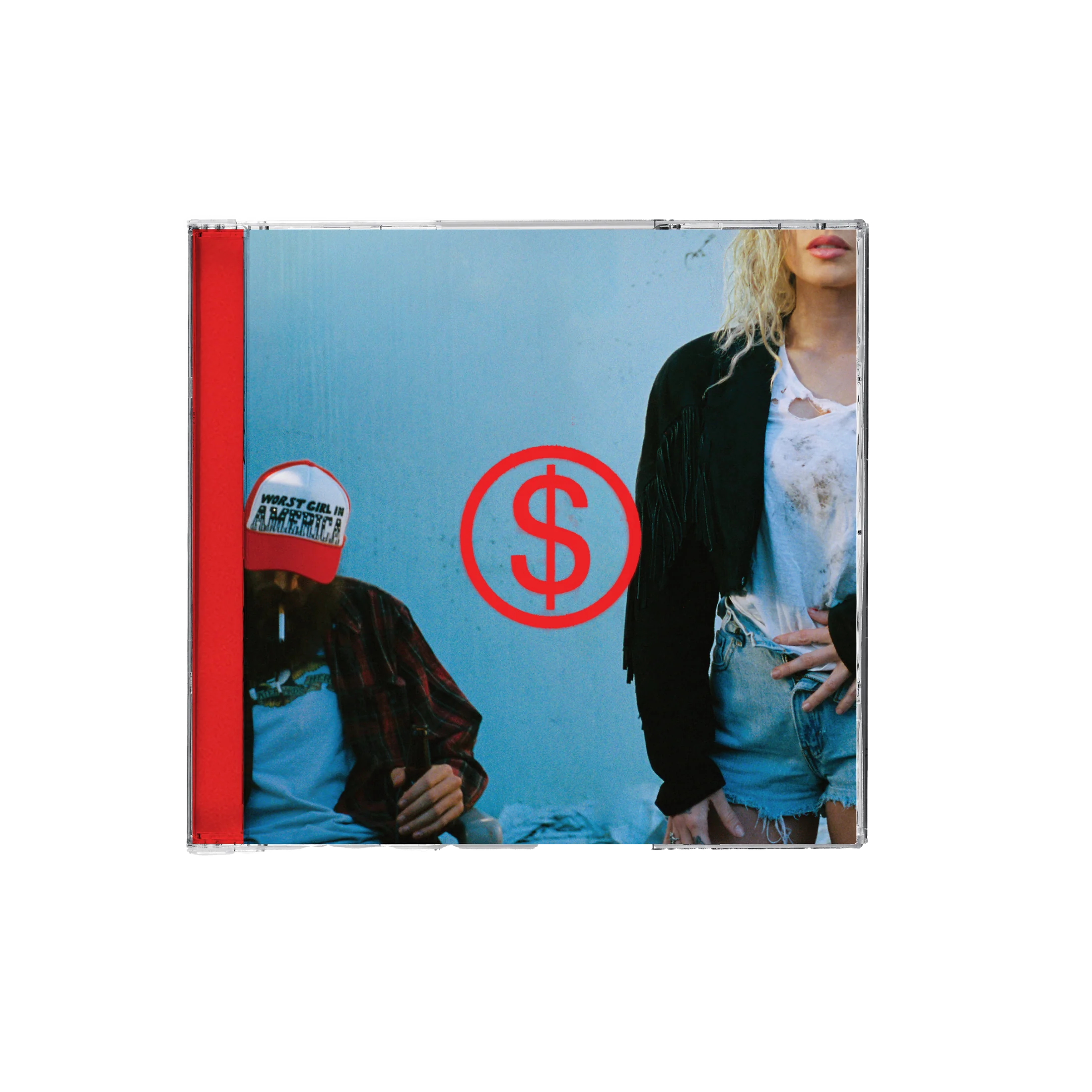 Portada del CD "WOR$T GIRL IN AMERICA" de Slayyyter, con ilustraciones coloridas y estilo moderno, en formato digital.