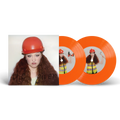 Vinilo de 7 pulgadas de Chappell Roan, The Giver, edición naranja neón con ilustración de un trabajador de construcción.