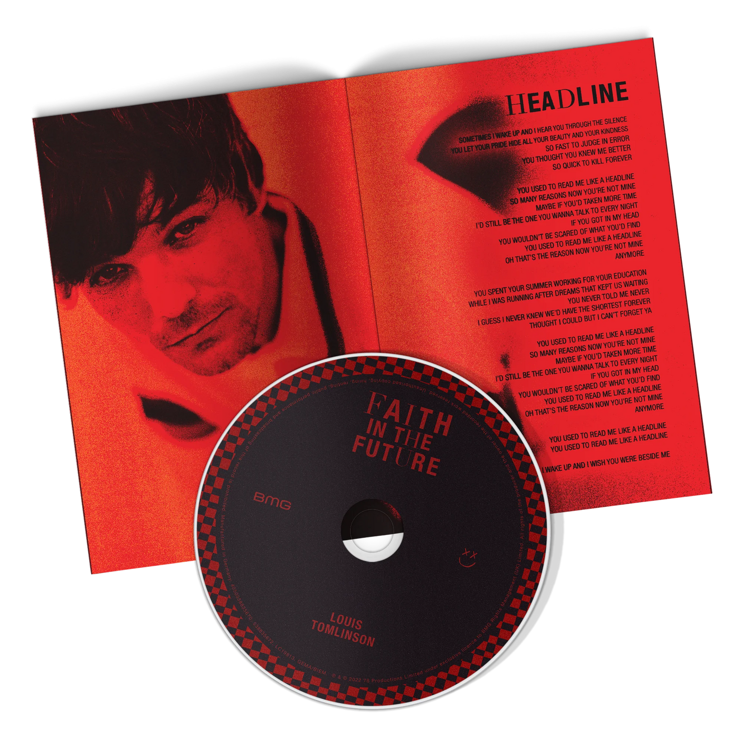 Imagen del CD Zine de Louis Tomlinson, Faith In The Future, con portada artística en colores vibrantes y diseño de Zine.