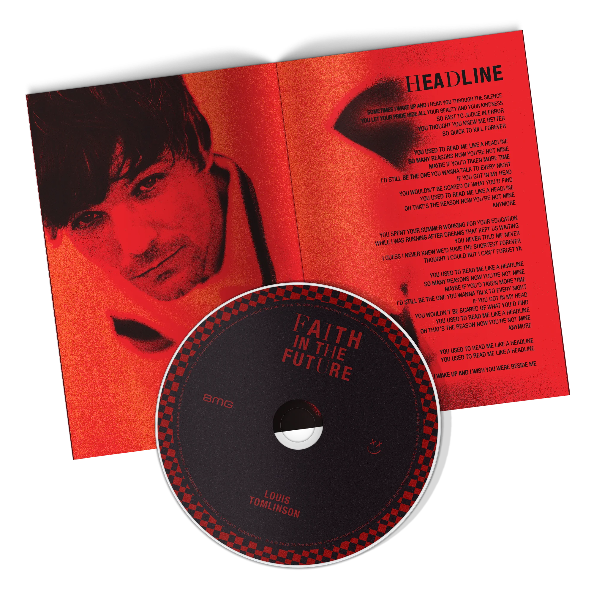 Imagen del CD Zine de Louis Tomlinson, Faith In The Future, con portada artística en colores vibrantes y diseño de Zine.